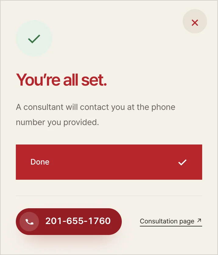 The confirmation after the request is sent