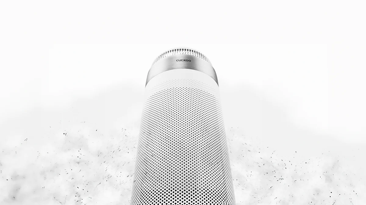 CUCKOO 空气净化器表面布满 8,200 个进风孔,可从各个方向高效吸入污浊空气。(CAC-D2020FW)